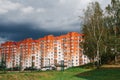 Borovlyany, Belarus. June 2021. Multi-storey houses in Zeleny Bor, Lesnoy agro-town, Borovlyany