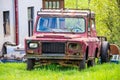 Borovnicka, Czech repubic - May 16, 2021. Old heap of red ARO 240 off road car