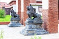 Borovsk, Russia, 10.08.2019 Statues at the entrance to the Chinese monastery