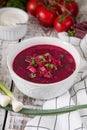 Borsch - beetroot soup. Ukrainian and Russian traditional vegetable vegetarian red soup Royalty Free Stock Photo