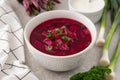 Borsch - beetroot soup. Ukrainian and Russian traditional vegetable vegetarian red soup Royalty Free Stock Photo