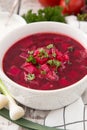 Borsch - beetroot soup. Ukrainian and Russian traditional vegetable vegetarian red soup Royalty Free Stock Photo