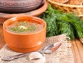 Borsch, soup from a beet and cabbage with tomato sauce