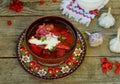 Borsch, traditional Ukrainian beet and sour cream soup Royalty Free Stock Photo