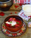 Borsch, traditional Ukrainian beet and sour cream soup Royalty Free Stock Photo