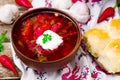 Borsch, traditional Ukrainian beet and sour cream soup Royalty Free Stock Photo