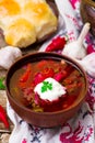 Borsch, traditional Ukrainian beet and sour cream soup Royalty Free Stock Photo