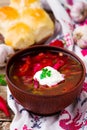 Borsch, traditional Ukrainian beet and sour cream soup Royalty Free Stock Photo