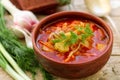 Borsch. Traditional Ukrainian vegetable soup made from beets,carrots, tomatoes, potatoes, cabbage Royalty Free Stock Photo
