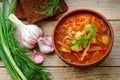 Borsch. Traditional Ukrainian vegetable soup made from beets,carrots, tomatoes, potatoes, cabbage Royalty Free Stock Photo