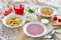 Borsch and vareniki. Traditional Ukrainian lunch.