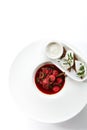 Borscht or Borsch Served with Salted Lard on Black Bread Royalty Free Stock Photo