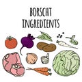 BORSCHT INGREDIENTS Russian Soup Food Vector Illustration Set