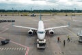 BORYSPIL, KIEV, UKRAINE - June 28, 2021: Borispol International Airport. The plane is ready for the landing of passengers. Royalty Free Stock Photo