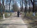 BORYSPIL, UKRAINE - APRIL 3, 2011. People on the streets in city