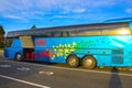 Boryspil, Ukraine - May 1, 2017: Blue bus at the Boryspil international airport