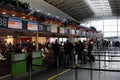 Check-in desks at the departure hall of Kyiv International Airport in Boryspil, Ukraine