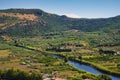 Sardinia, Italy - Panoramic view of the hills surrounding the town of Bosa by the Temo river seen from Malaspina Castle hill - Royalty Free Stock Photo