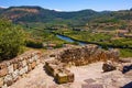 Sardinia, Italy - Panoramic view of the town of Bosa by the Temo river and surrounding hills seen from Malaspina Castle hill - Royalty Free Stock Photo