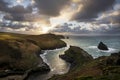Boscastle Harbour mouth on a cloudy autumn afternoon, Cornwall, UK
