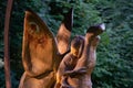 Gnome forest. Wooden sculptures, Monte Guglielmo, Brescia, Italy