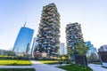 `Bosco Verticale`, vertical forest apartment and buildings and Unicredit Tower in the area `Isola` of the city of Milan, Italy