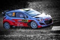 Bosenberg , Germany - August 22: New Zelander driver HAYDEN PADDON and his codriver John Kennard in a Hyundai i20 WRC race in Royalty Free Stock Photo