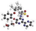 Bosentan pulmonary artery hypertension (PAH) drug molecule. Atoms are represented as spheres with conventional color coding: