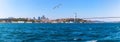 The Boshporus, the 15 July Martyrs Bridge and european bank of Istanbul with the Ortakoy Mosque, Istanbul panorama