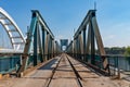 `Bosko Perosevic` bridge over Danube in Novi Sad. Railway bridge. Royalty Free Stock Photo