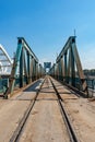 `Bosko Perosevic` bridge over Danube in Novi Sad. Railway bridge. Royalty Free Stock Photo