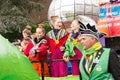 Girls have fun on the carnival carriage during the carnival parade in Boskoop