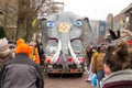Papier mache elephant on a purple colored Mitsubishi van during the carnival parade in