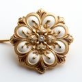 Baroque-inspired Gold And White Brooch On A White Background