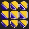 Bosnia flag vector icon set with gold and silver border