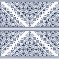 Bosnia and Herzegovian`s traditional Zmijanski vez cross stitch style vector seamless pattern, geometric navy blue folk art orname