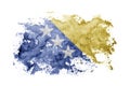 Bosnia and Herzegovina, Bosnian, Herzegovinian flag background painted on white paper with watercolor Royalty Free Stock Photo