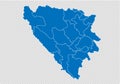 Bosnia Herzegovina Cantons map - High detailed blue map with counties/regions/states of bosnia Herzegovina Cantons. bosnia map Royalty Free Stock Photo