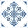 Bosnia and Herzegovina embroidery style vector pattern in square with corners, greeting card styled as Zmijanjski vez traditional
