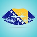 Bosnia And Herzegovina Flag Lipstick On The Lips Isolated On A White Background. Vector Illustration. Royalty Free Stock Photo