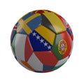 Bosnia and Herzegovina flag on soccer ball with flags of Euro, 3D render Royalty Free Stock Photo