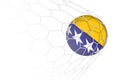 Bosnia and Herzegovina flag soccer ball in net Royalty Free Stock Photo