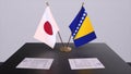 Bosnia and Herzegovina and Japan national flags, political deal, diplomatic meeting. Politics and business 3D