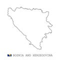 Bosnia and Herzegovina map line, linear thin vector simple outline e and flag. Black on white Royalty Free Stock Photo