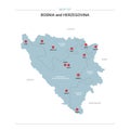 Bosnia and Herzegovina map vector with red pin.