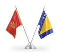 Bosnia and Herzegovina and Montenegro table flags isolated on white 3D rendering