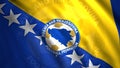 Bosnia and Herzegovina national football team flag, seamless loop. Motion. Blue and yellow moving flag with the stars