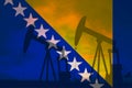 Bosnia and Herzegovina oil industry concept, industrial illustration. Bosnia and Herzegovina flag and oil wells, stock market