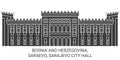 Bosnia And Herzegovina, Saraevo, Sarajevo City Hall travel landmark vector illustration Royalty Free Stock Photo