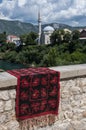 Mostar, carpet, skyline, Koski Mehmed Pasha Mosque, minaret, Bosnia and Herzegovina, Europe, islam, religion, place of worship